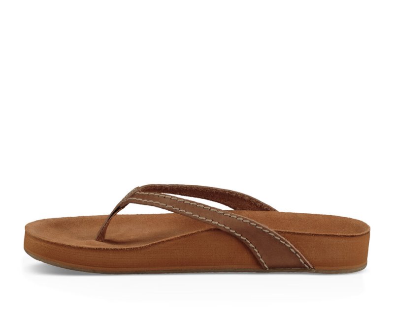 Sanuk She Loungy Leather Women's Flip Flops Brown | Canada 137YXF